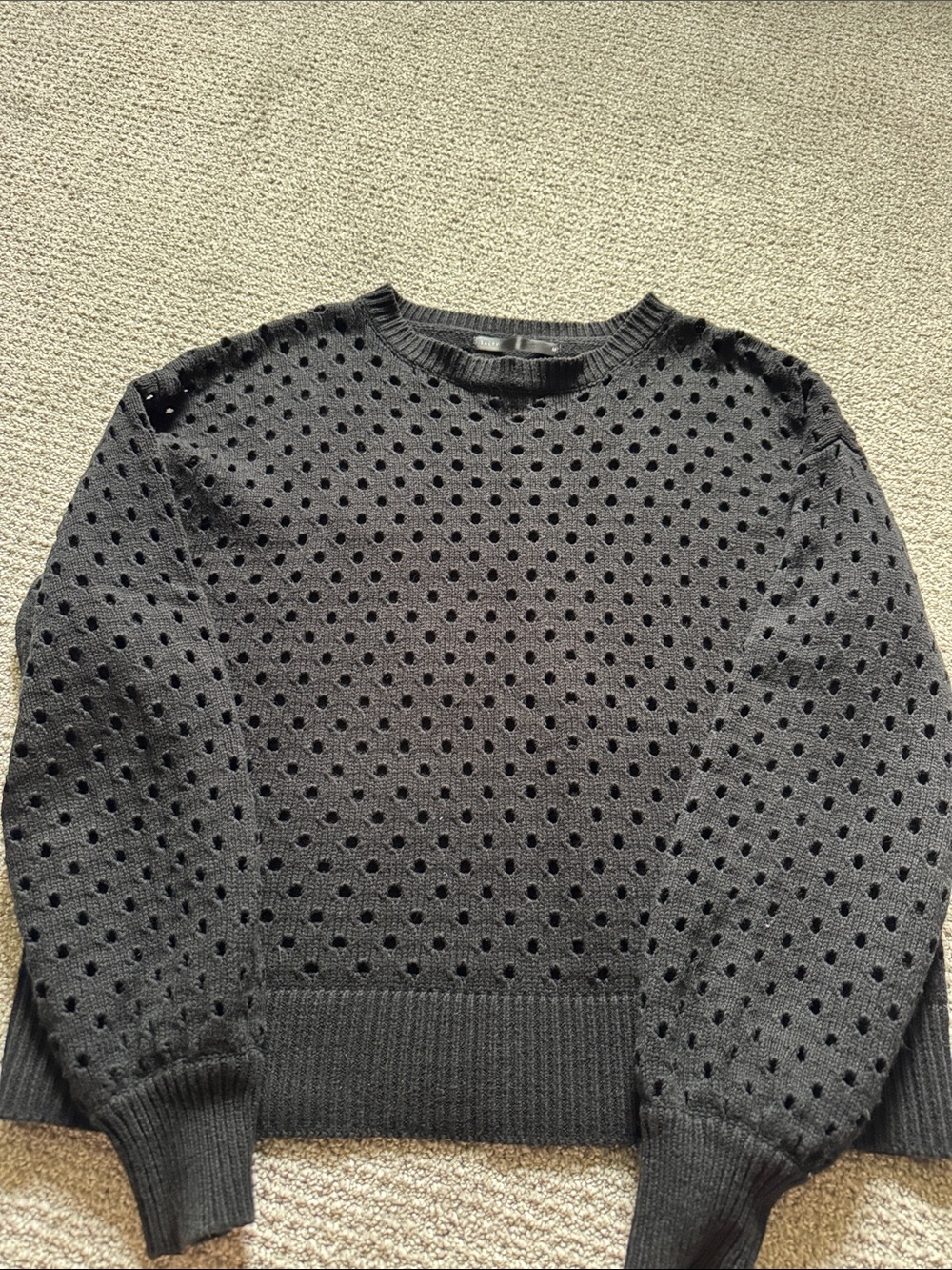 Women's Black Perforated Crewneck Sweater